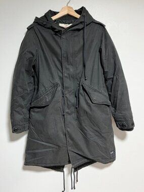 TNA Military Issue Parka Jacket - Black - Size Small - Wool Lined Winter Coat
